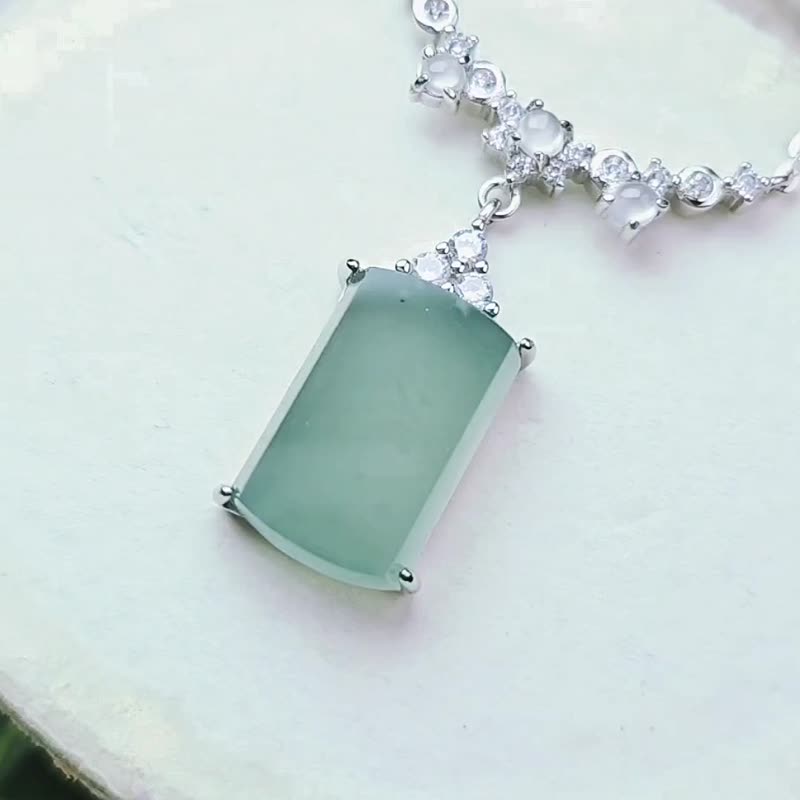 招财•乐活|高冰玻梦幻晴蓝雪花棉无事牌|A货翡翠纯银多颗项链 - 项链 - 玉石 