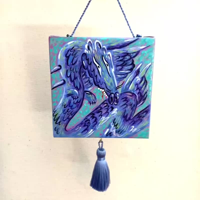 画布上的原创绘画。蓝龙艺术。与龙的礼物。手绘 - 海报/装饰画/版画 - 其他材质 蓝色