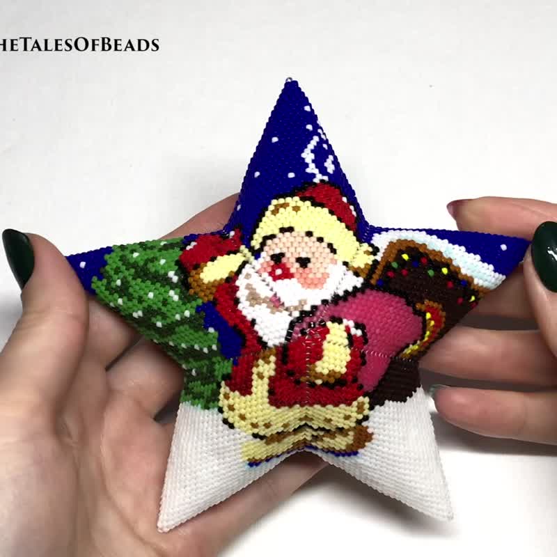 PDF Santa 3D Peyote Star Beading Pattern / Winter Beaded Star Pattern Christmas - 手工艺教程/工具书 - 其他材质 
