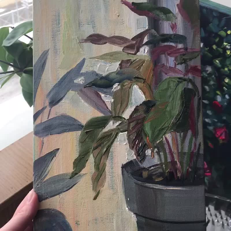 原创油画植物。波西米亚风格家居装饰花卉墙壁艺术。经典风格 - 海报/装饰画/版画 - 其他材质 绿色