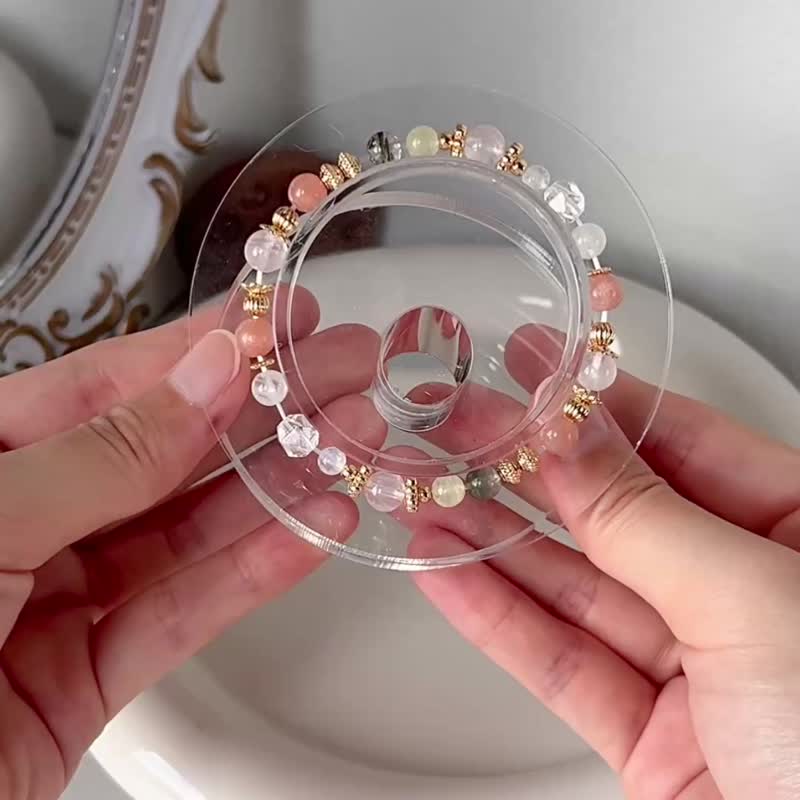/午后的果园/财运爱情粉水晶 月光石 橙月光 白水晶 绿幽灵葡萄石 - 手链/手环 - 水晶 粉红色