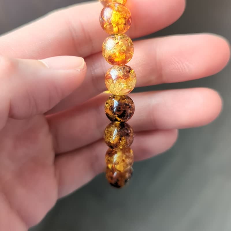 天然琥珀 金沙花珀手链【8mm】 - 手链/手环 - 水晶 橘色