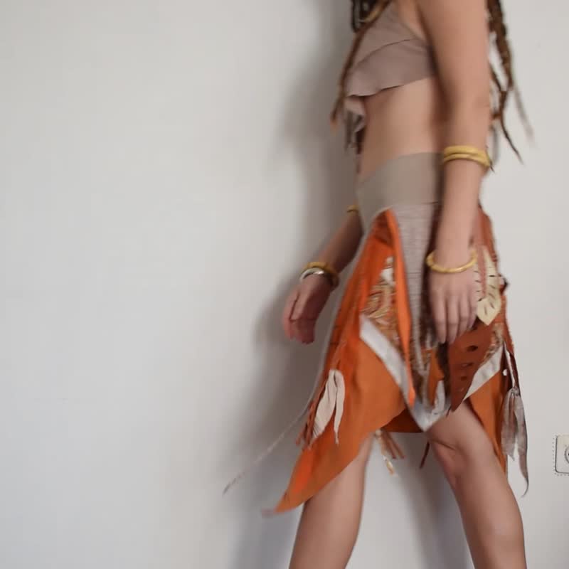 橘色夏季节庆短裙，带有编织装饰，舞者服饰 - 裙子 - 其他材质 橘色