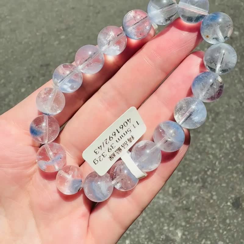 高品玻璃体透蓝线石水晶11.5mm39.32g防甲状腺亢进加强表达能力 - 手链/手环 - 水晶 蓝色