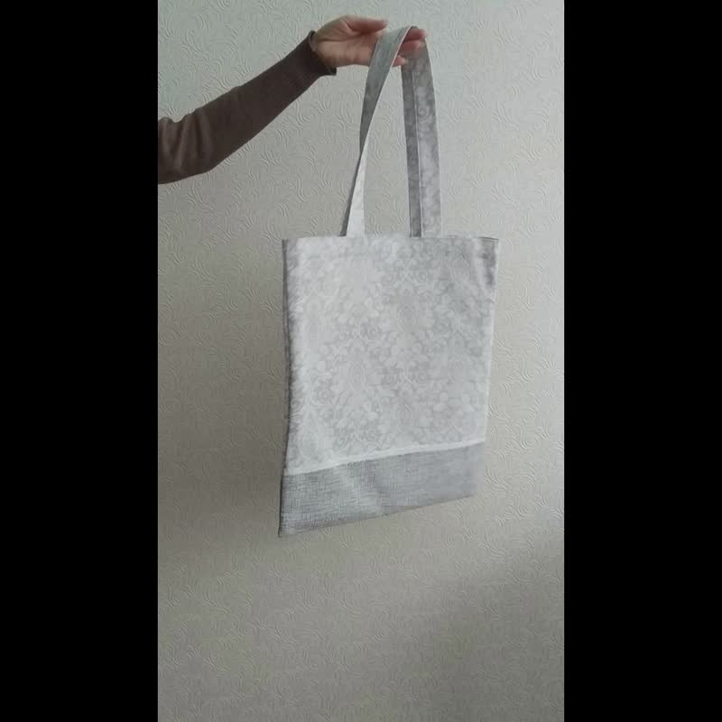 Strong reusable grey tote bag, cotton canvas bag - 手提包/手提袋 - 棉 银色