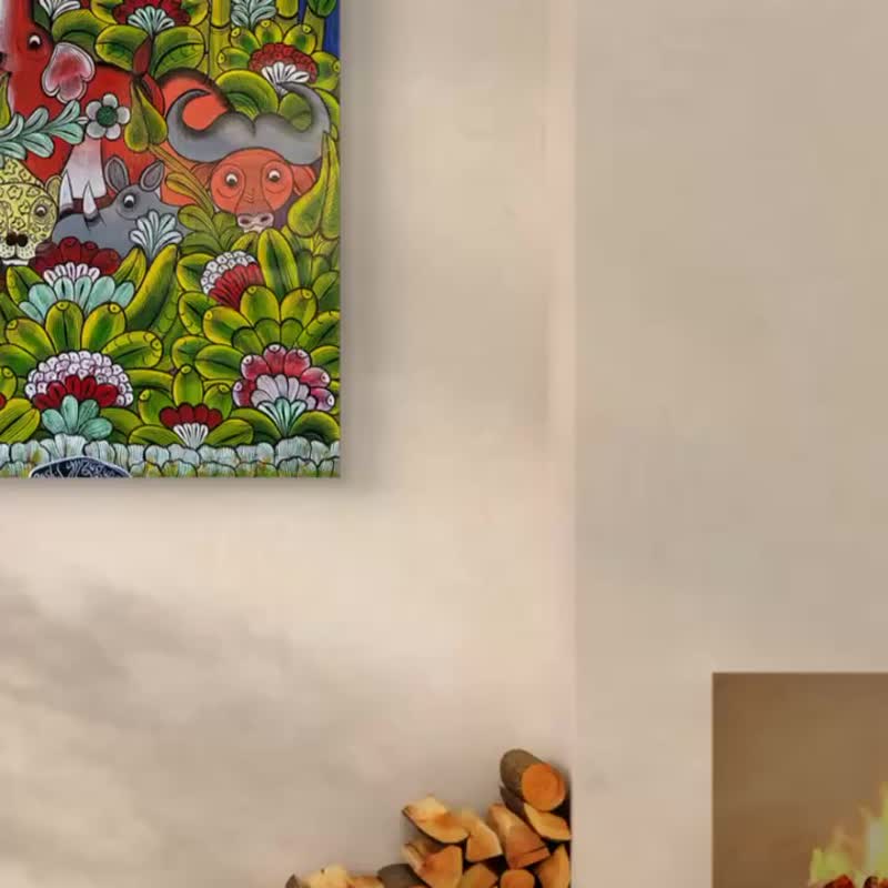 【V206 非洲五霸的草原派对】非洲手绘画作,挂画,居家装饰,礼物 - 海报/装饰画/版画 - 其他材质 