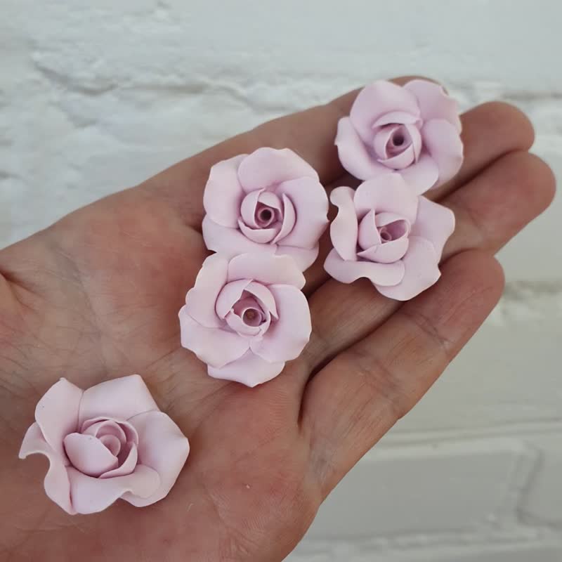 Pink- Purple Roses Beads, Floral rose beads polymer clay - 零件/散装材料/工具 - 塑料 粉红色