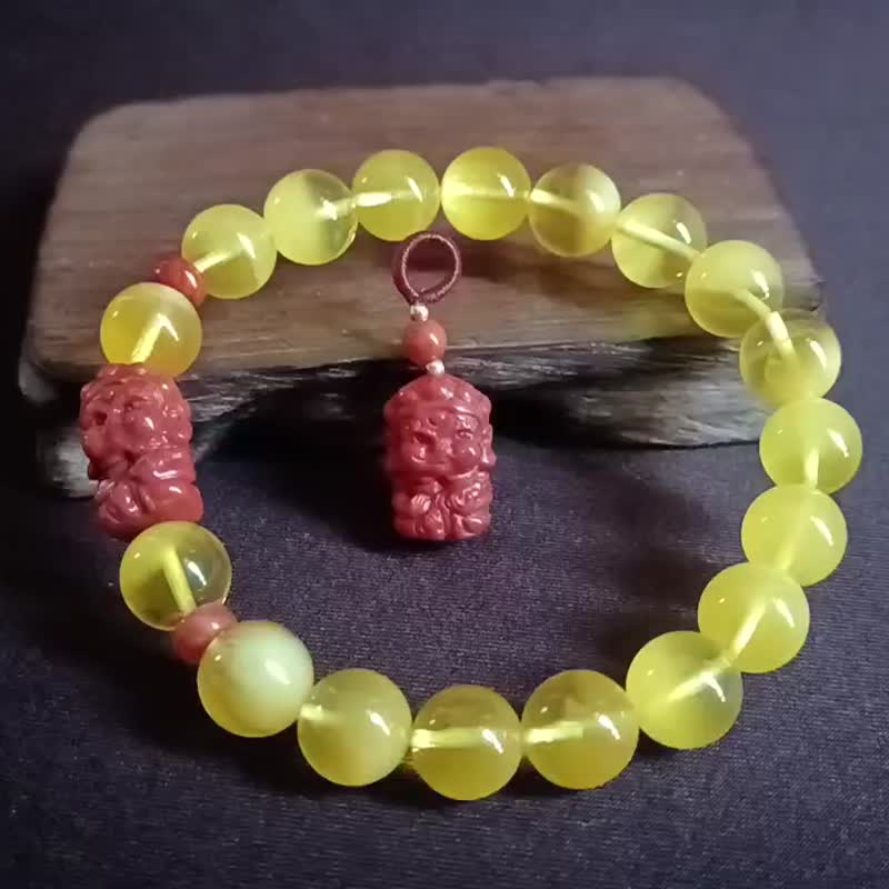 【祈幸】天然琥珀金绞蜜南红大黑天手串手链 - 手链/手环 - 半宝石 