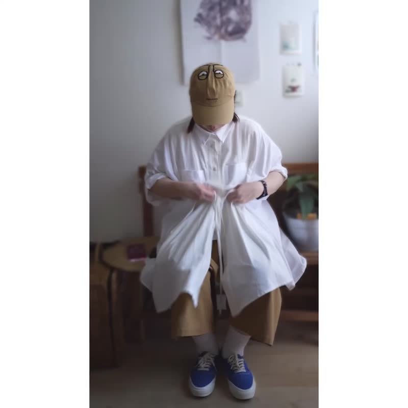 纯白超宽版拼接绑带设计款衬衫洋装 - 女装衬衫 - 棉．麻 白色