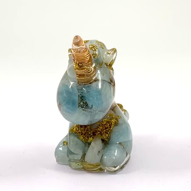 新年礼物 开运小物 Orgonite 奥刚能量独角兽-海蓝宝款(小) - 摆饰 - 半宝石 蓝色