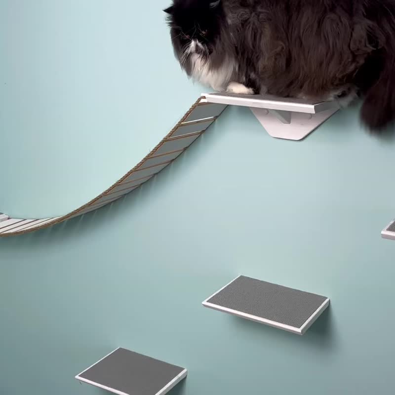 现代悬挂猫床、猫墙吊床、木制猫床、猫床、宠物吊床、猫栖息床、 - 抓板/跳台 - 木头 灰色