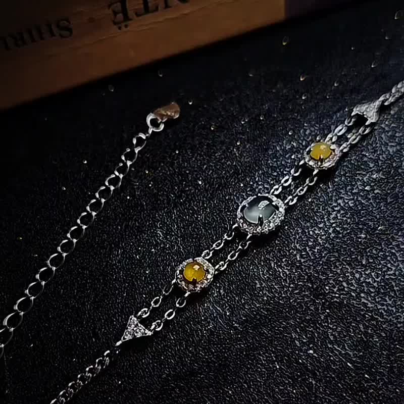 |招财蜂蜜糖|A货翡翠冰种无烧黄白翡蛋面5.5mm纯银镀18k多颗手链 - 手链/手环 - 玉石 