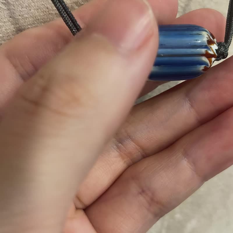 老意大利雪佛兰琉璃珠 手工编结项链  – 纯设计 SD-042 - 其他 - 玻璃 蓝色