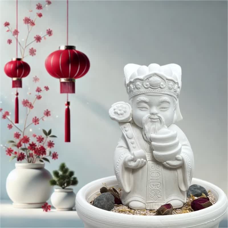 禅风设计 佛艺新美学 精油香氛扩香 净念吉祥之财神爷中盘套组 - 香薰/精油/线香 - 水泥 白色
