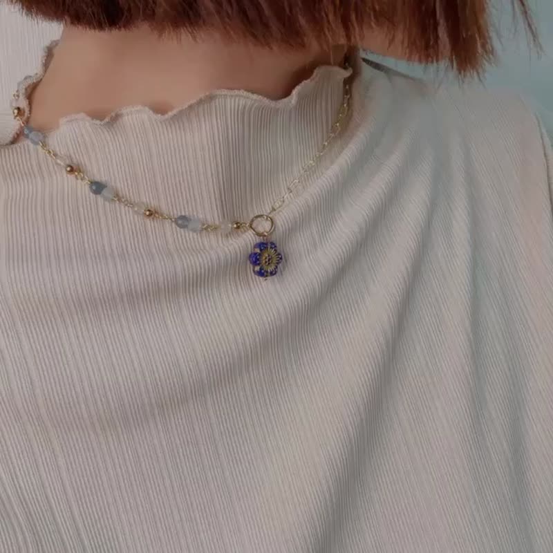 蓝色多瑙河 || 捷克花 海蓝宝 月光石 水晶项链 颈链 - 项链 - 水晶 蓝色