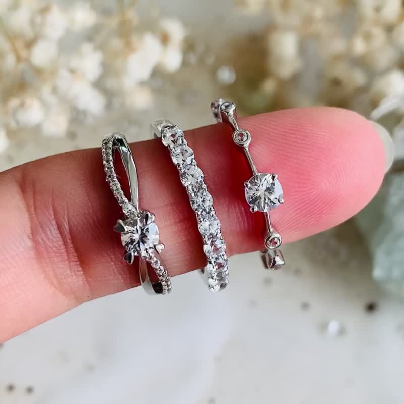 白色锆石戒指, 圆形, 4毫米, 心形设计, 马眼形戒托 - 戒指 - 半宝石 透明
