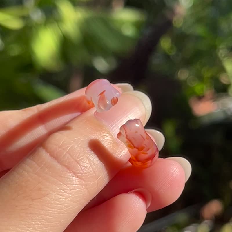 小肥虎 - 开口雕刻戒指。猫爪。龙纹玛瑙 - 戒指 - 半宝石 红色