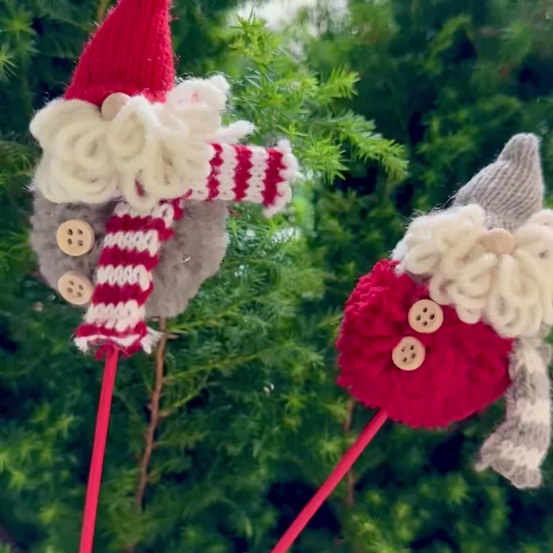 圣诞芬兰Tonttu红/质感灰精灵花插 12月份不可错过的毛绒绒花礼 - 干燥花/捧花 - 其他材质 银色