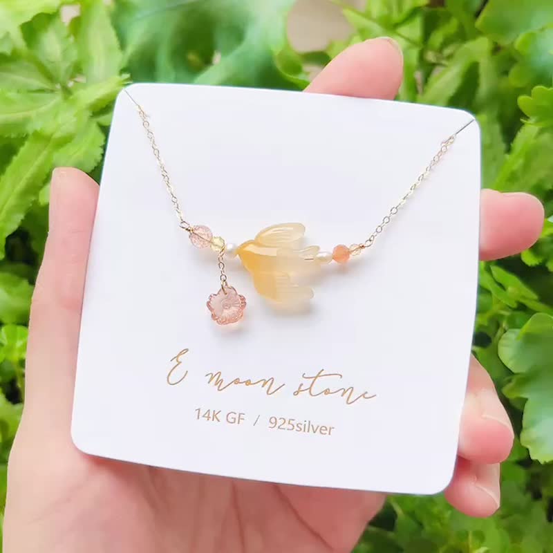 美好良缘 天然双色黄玛瑙石燕子 14K碧玺项链 - 项链 - 水晶 黄色
