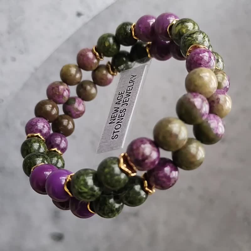 亚特兰石、磷铁矿和蛇纹石。智慧和精神发展。 - 手链/手环 - 宝石 多色