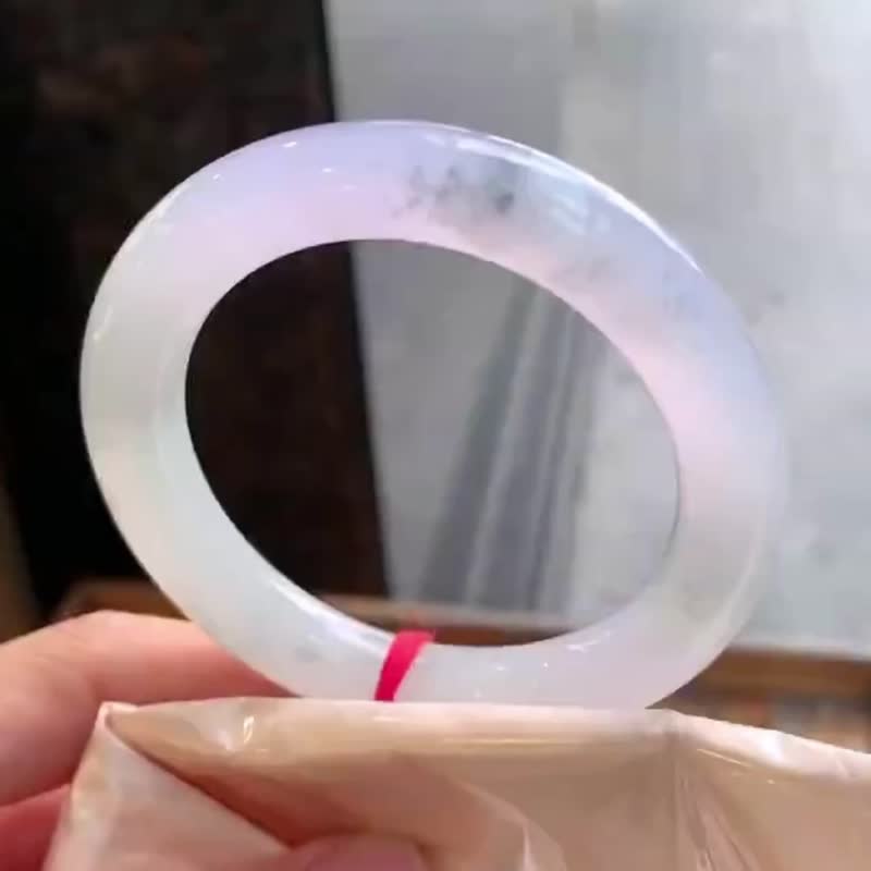 冰种翡翠天然翡翠玉镯 A玉手镯 玉鈪 • 冰种粉紫乌鸡翡翠圆镯 - 手链/手环 - 玉石 黑色