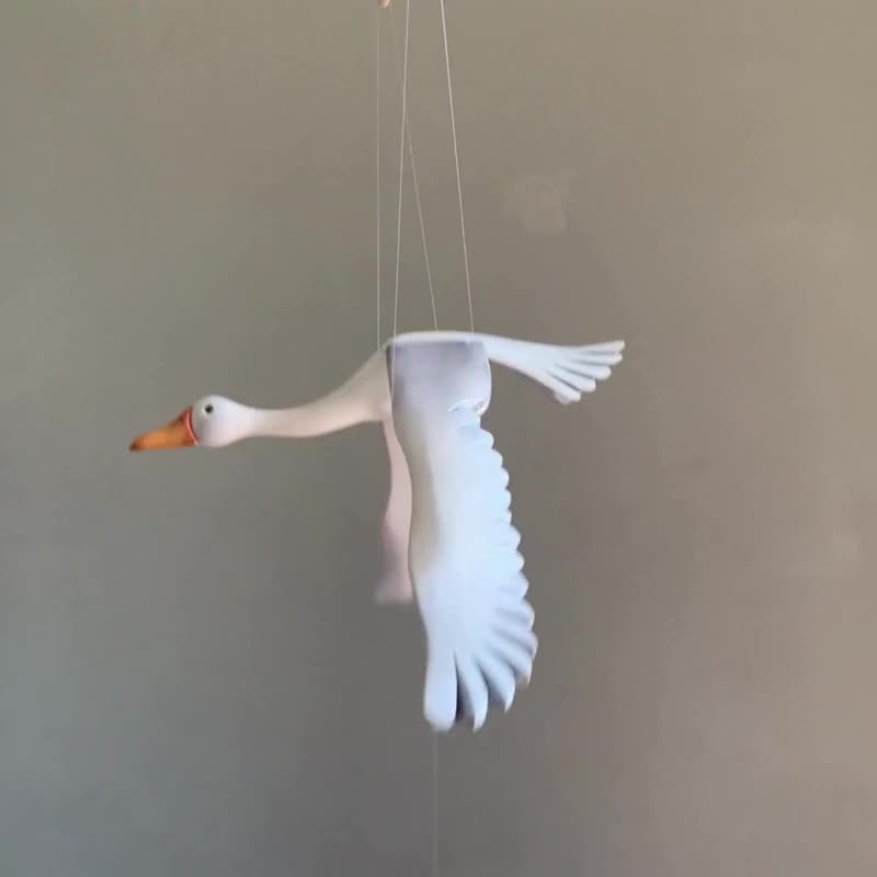 灰鹅飞鸟吊饰 手工木雕艺术 婴儿房摆设与宝宝礼物 - 摆饰 - 木头 灰色