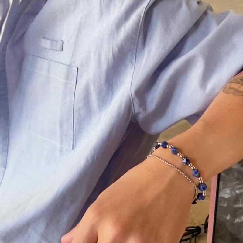 Unisex | 极昼系 - 冰岩蓝 * 青金石 智慧 力量 不锈钢矿石手环 - 手链/手环 - 水晶 蓝色