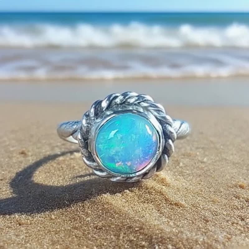 【Captain Flint手作银饰】月光编织 蛋白石纯银戒指 MIT自做自售 - 戒指 - 宝石 多色