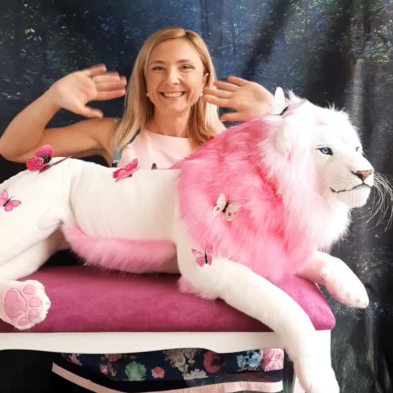 Lion Cupid realistic toy. OOAK toy. Poseable toy. stuffed animals - 玩偶/公仔 - 其他材质 粉红色