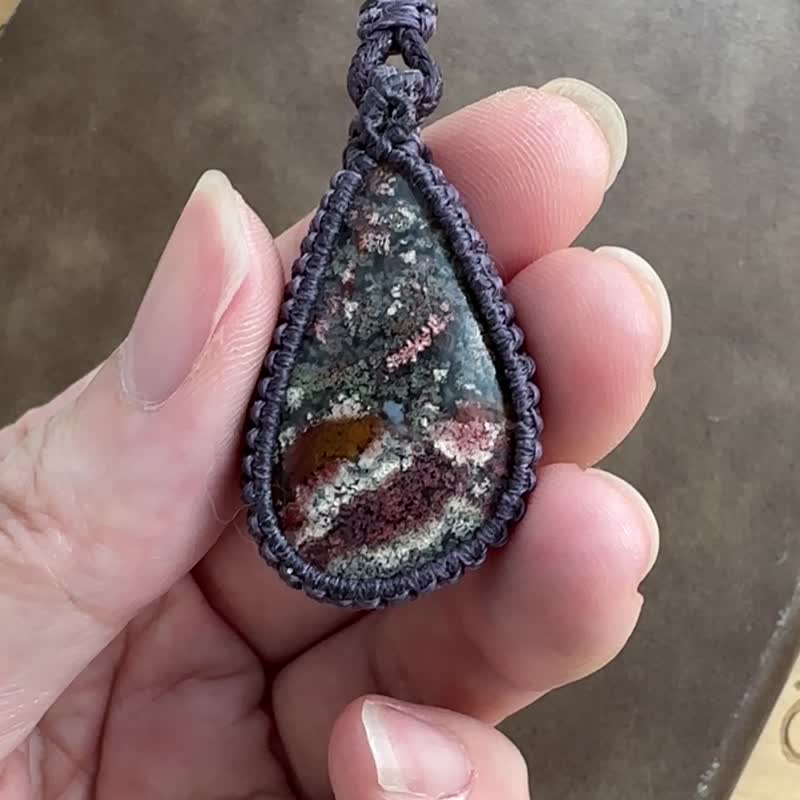 CSP38 中性简约 蜡线编织 水草玛瑙 颈链 (可调长度)民族风 - 项链 - 宝石 紫色