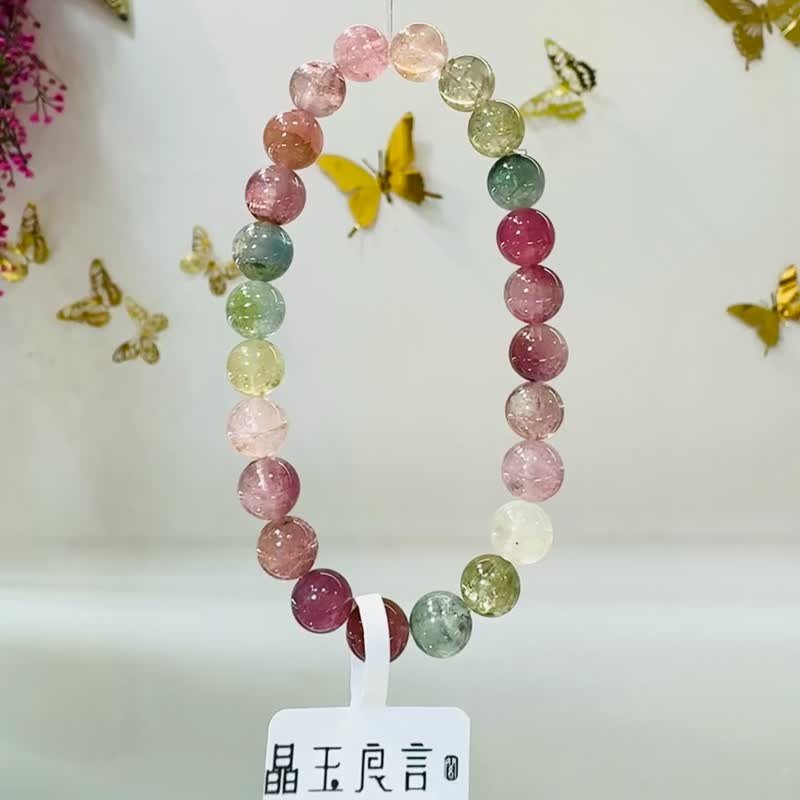 萤光仙女色碧玺7.3-7.7mm16.96g财富事业强磁场旺夫石温柔彩串色 - 手链/手环 - 水晶 多色