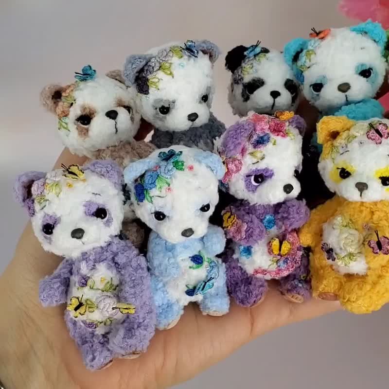 Mini softy flower teddy bear panda. Dollhouse miniature. Doll pet. Animal - 玩偶/公仔 - 棉．麻 紫色