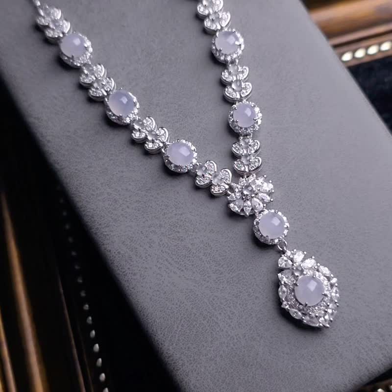 招财•贵人•奢华|梦幻冰胶紫|缅甸A货翡翠纯银豪奢款套链项链 - 项链 - 玉石 