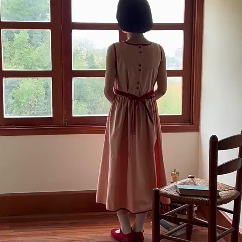 奶油粉色 無袖洋裝連身裙+娃娃領襯衫套裝 復古少女日系兩件套 - 女装衬衫 - 棉 粉红色