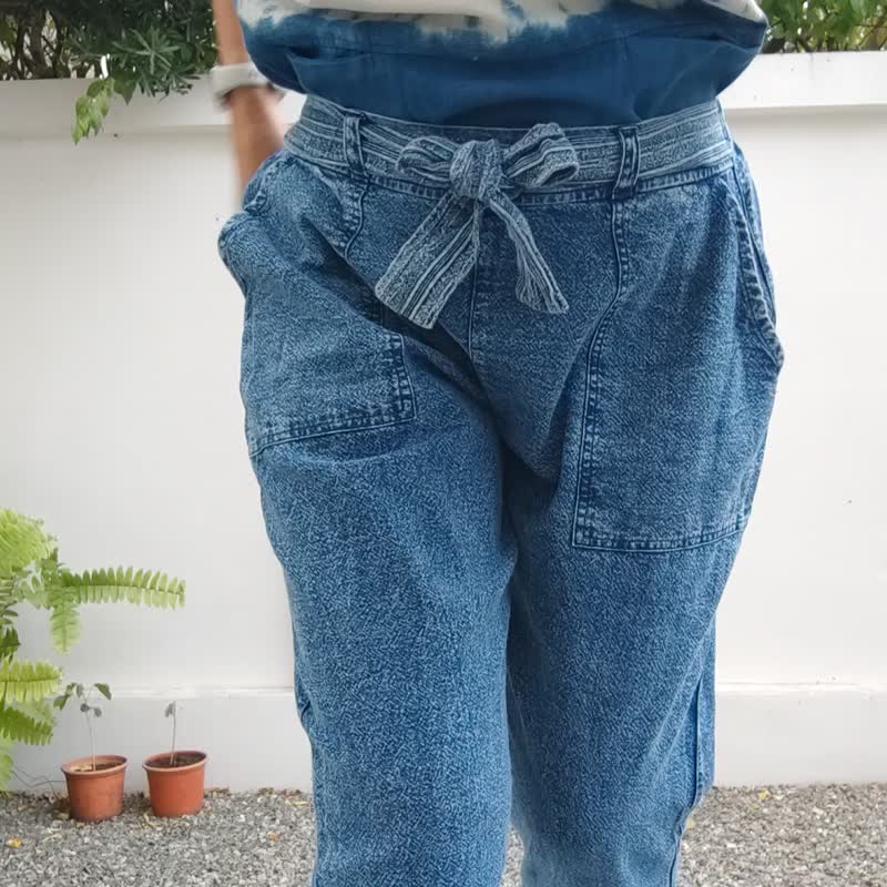 Stonewashed Dave Pants -  蝴蝶结修身锥形裤 - 男士长裤 - 棉 蓝色
