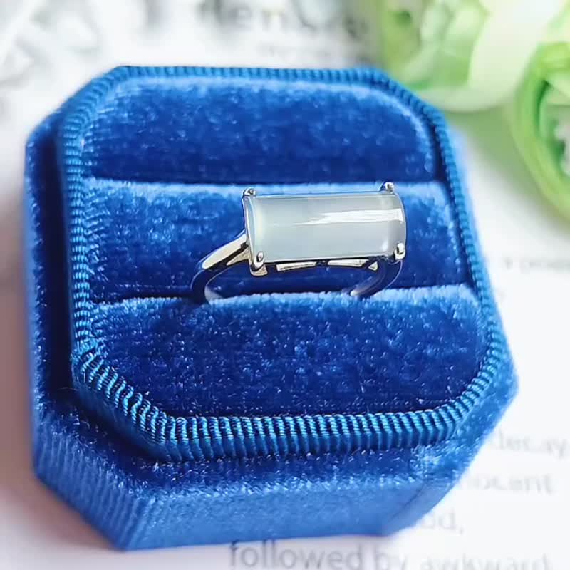 |财灯|A货翡翠冰玻蓝灯管11.6mm纯银镀18k极简戒指 - 戒指 - 玉石 