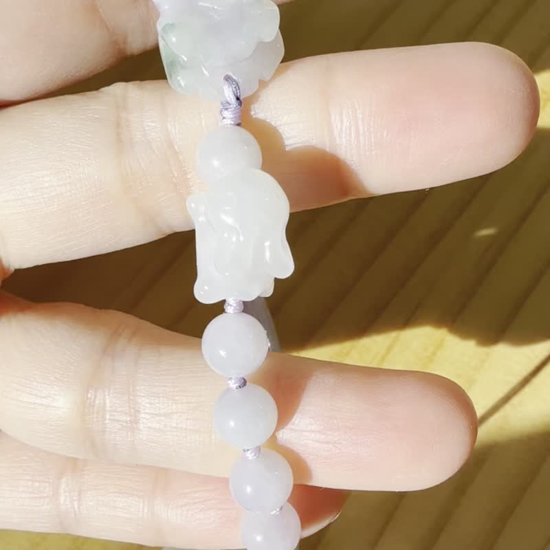 手工玉石手链 - 紫丁香牡丹与小兔 - 手链/手环 - 玉石 蓝色