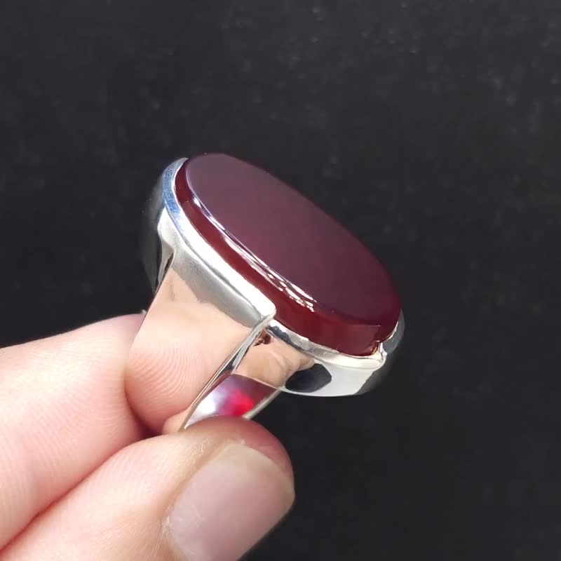 925 纯银戒指 暖棕色调 手工制作 也门天然红宝石红玛瑙 顶级品质 - 戒指 - 宝石 咖啡色
