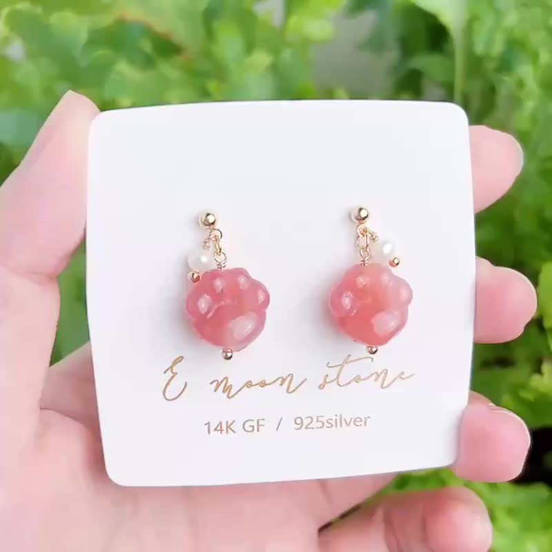 温润色泽 / 平衡首选 /  小猫肉垫 蜜桃玛瑙石项链 耳环 14K - 项链 - 半宝石 粉红色