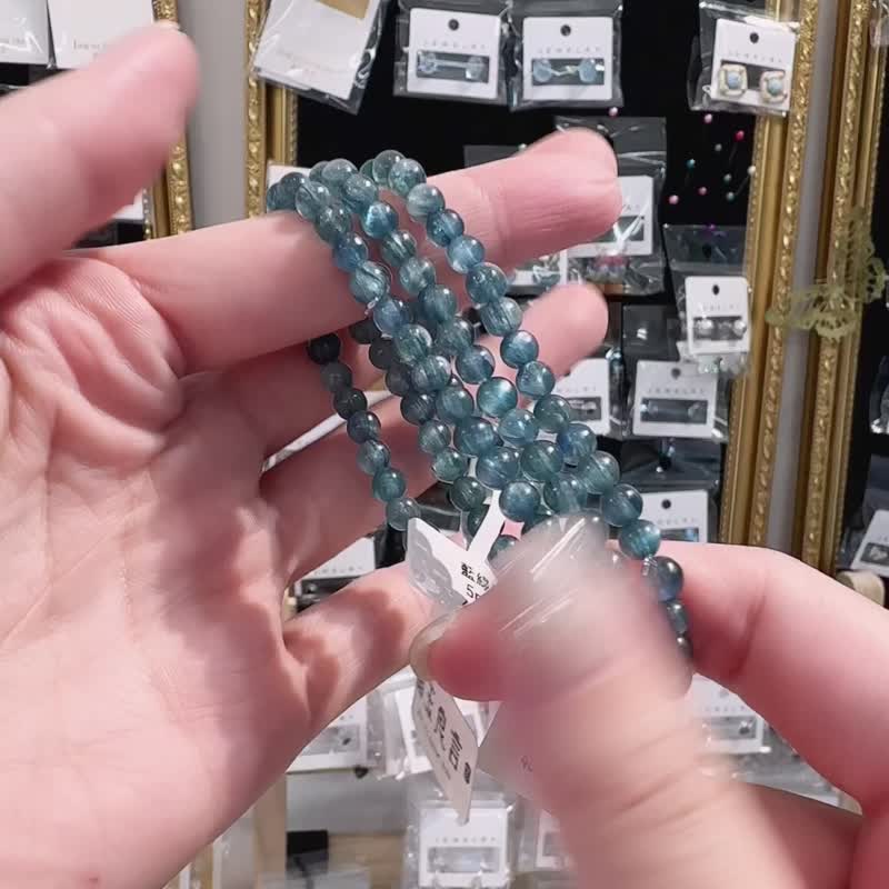 小精品浓色猫眼透感蓝绿晶石手珠5mm清净心灵洞察能力舒压纾解 - 手链/手环 - 水晶 蓝色