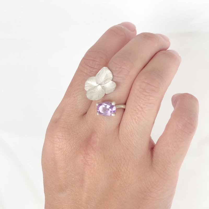sv925 绣球戒指-紫水晶- - 戒指 - 纯银 银色