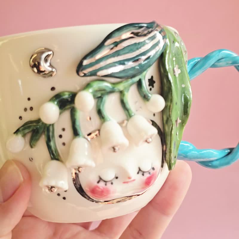 白金铃兰花天使马克杯 - 花瓶/陶器 - 瓷 多色