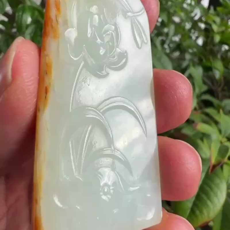 和田玉 羊脂白玉 莲花玉牌 玉坠 男女款 吊坠 蜻蜓荷花挂件 项链 - 颈链 - 玉石 白色