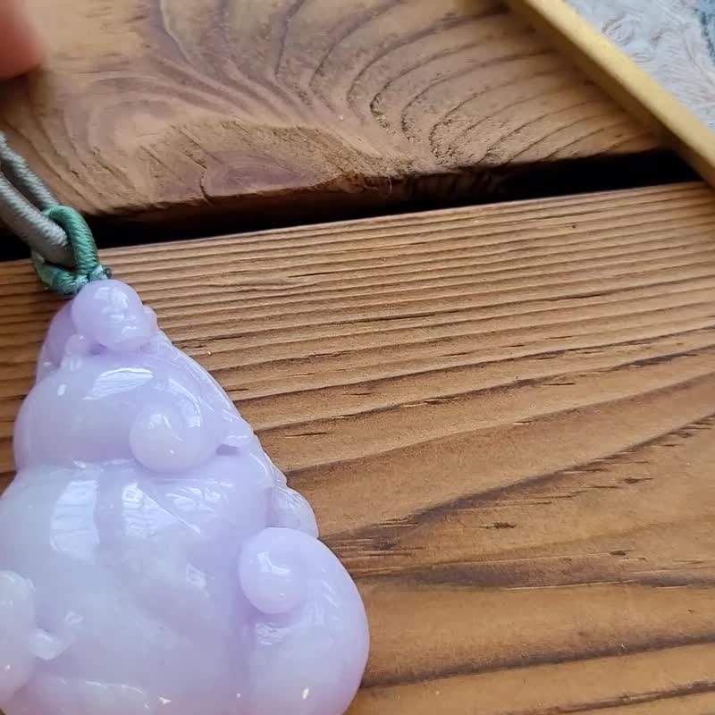 【纯翠】天然翡翠 冰浓紫罗兰肥厚呱呱来财胖如意调整式绳链 - 项链 - 玉石 紫色