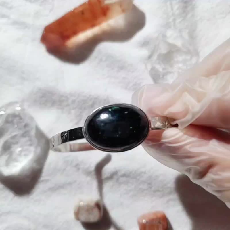 浮萍 925银绿锂云母雪花北极星芒手镯 售完无补 小众品 - 手链/手环 - 水晶 绿色