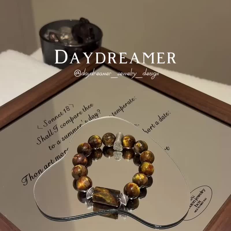 黄金彼得石990清迈足银设计款手链 - 手链/手环 - 水晶 金色