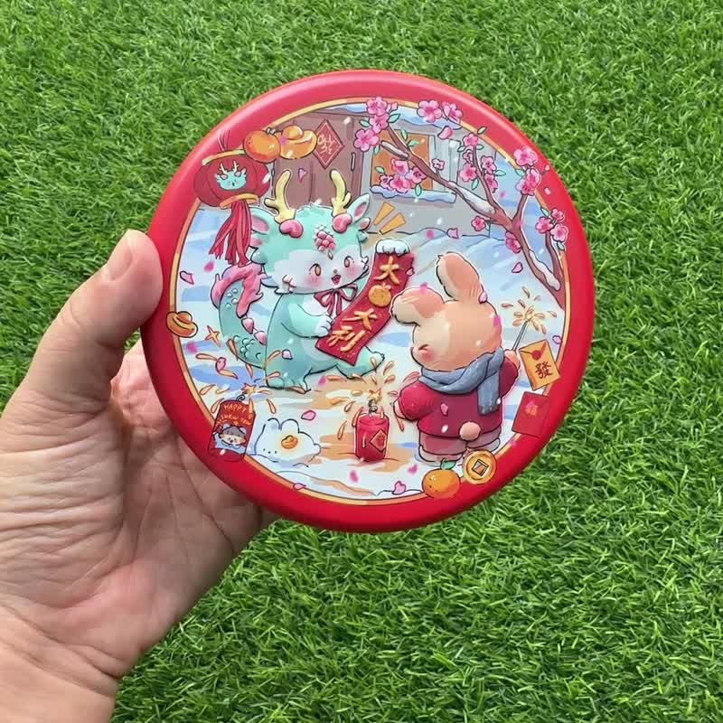 【新年礼盒】综合曲奇饼干(附提袋) 财神福迭大吉利之圆铁盒 - 手工饼干 - 其他金属 红色