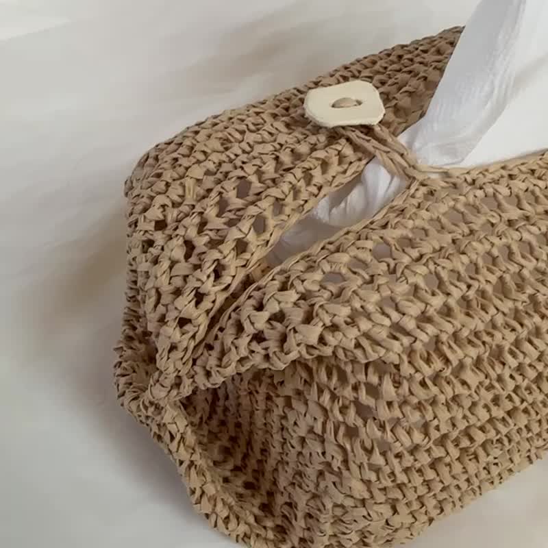 面纸盒 面纸套 可吊挂 草编 手工编织 纸草编织 其他颜色另询问喔 - 纸巾盒 - 纸 卡其色