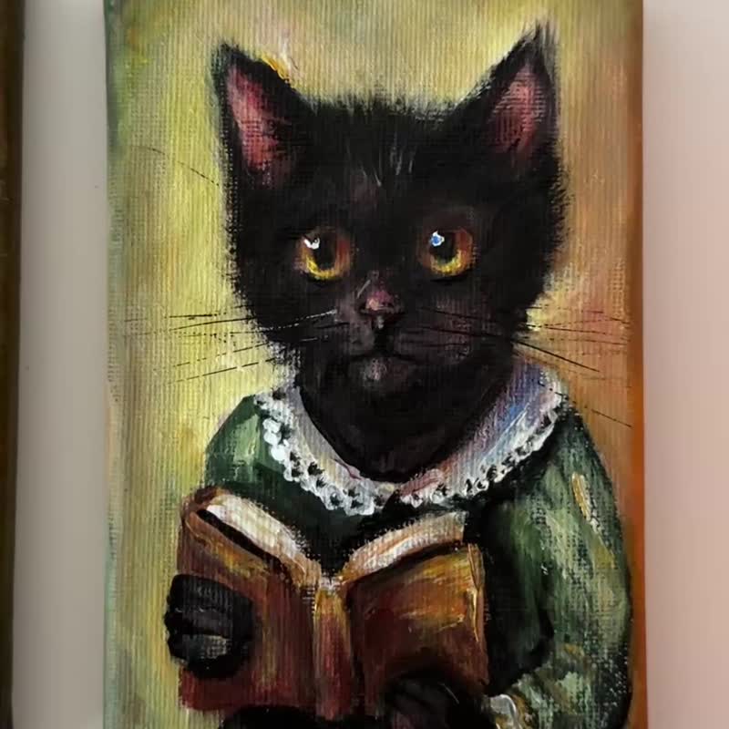 黑色猫咪画布画作，可爱动物，猫咪墙面艺术，黑色小猫，猫咪摆饰 - 墙贴/壁贴 - 棉 多色