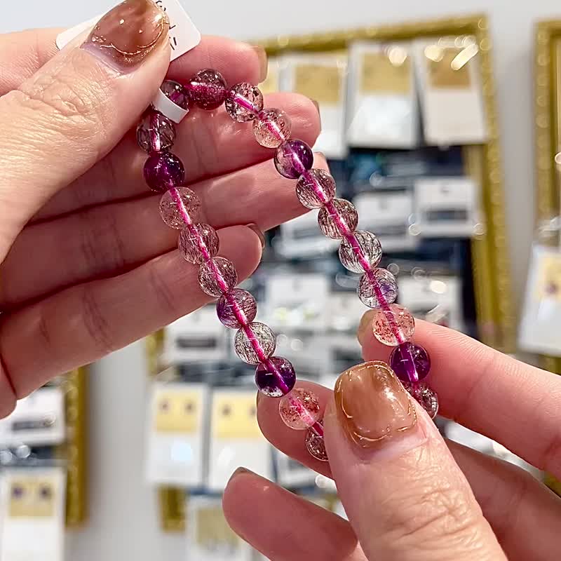 玻璃透精品满矿超七水晶紫超七彼岸花7.5mm14.6g手链多方面磁场 - 手链/手环 - 水晶 多色